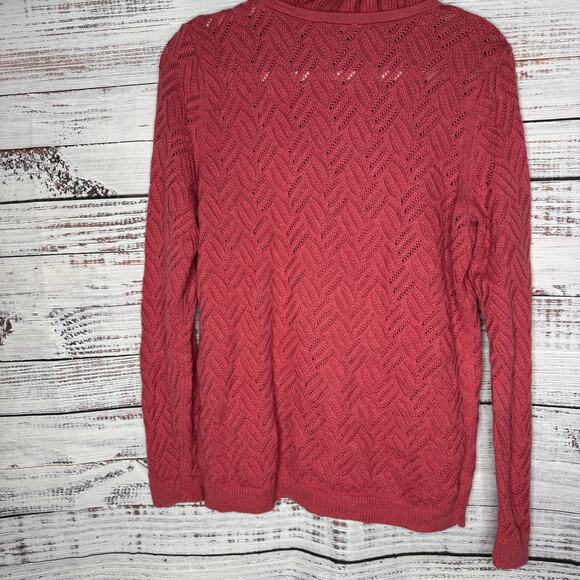 Talbots Pink Pointelle Ruffle Mock Neck Sweater Long Sleeve Knit Pullover Lg - Picture 3 of 6